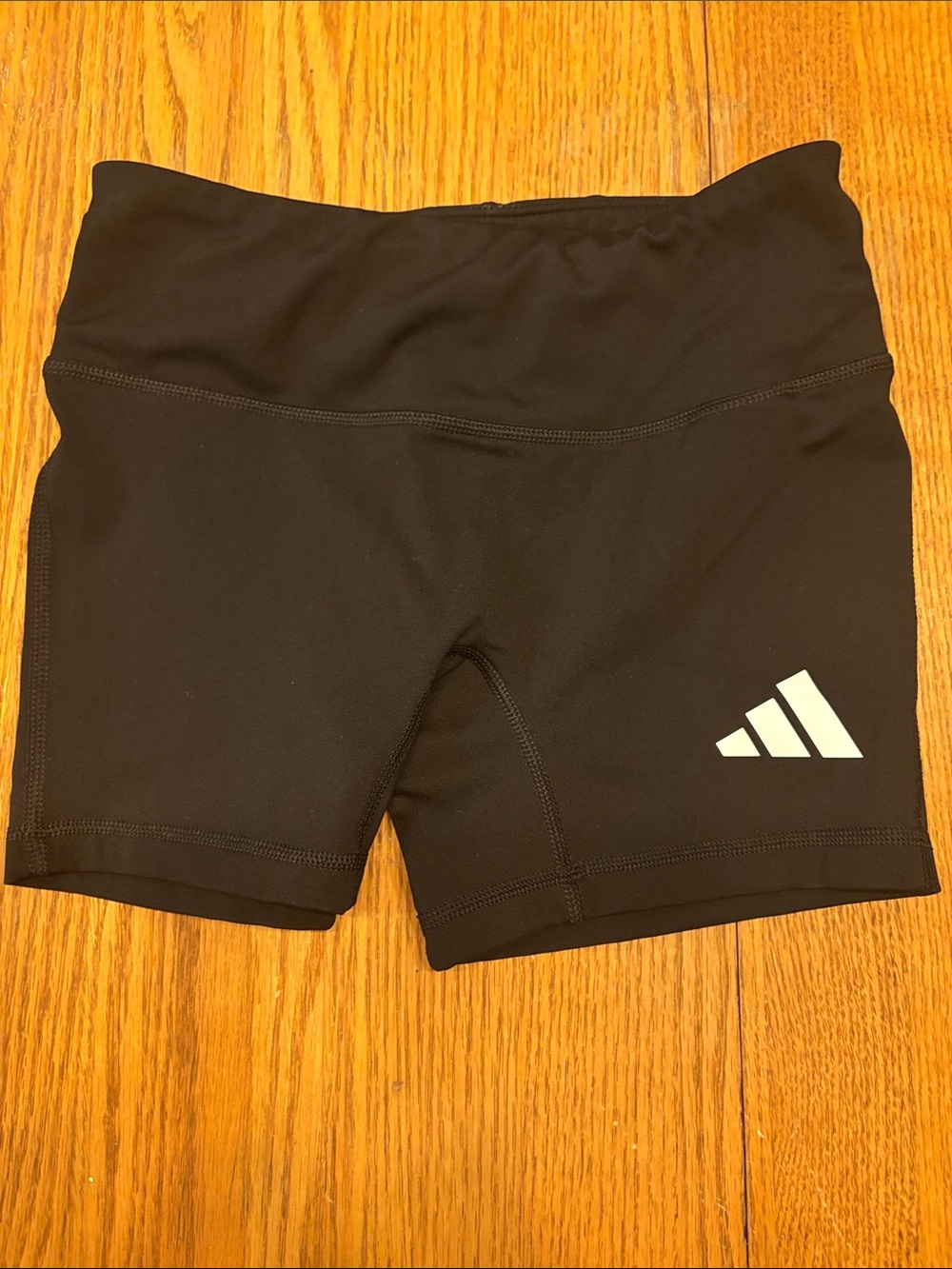 (5/$20) adidas Girl’s Black Training Bike Shorts with White Logo